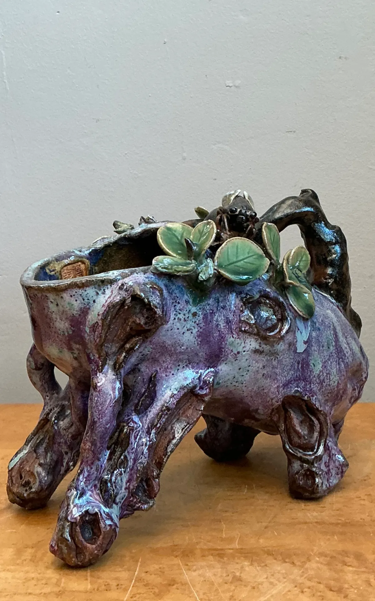 Vintage Sinwah Pottery Faux Bois Cache Pot — additional photo 8