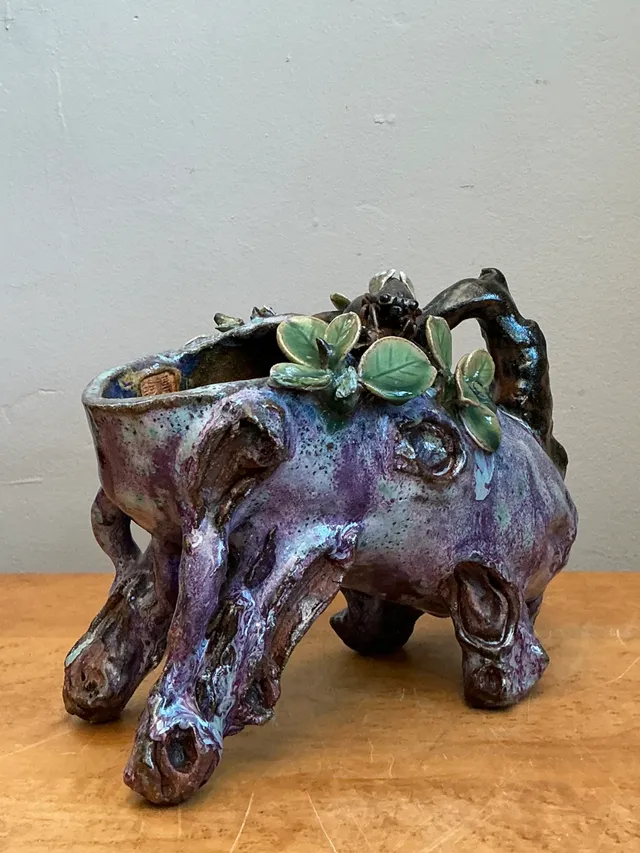 Vintage Sinwah Pottery Faux Bois Cache Pot — additional photo 8