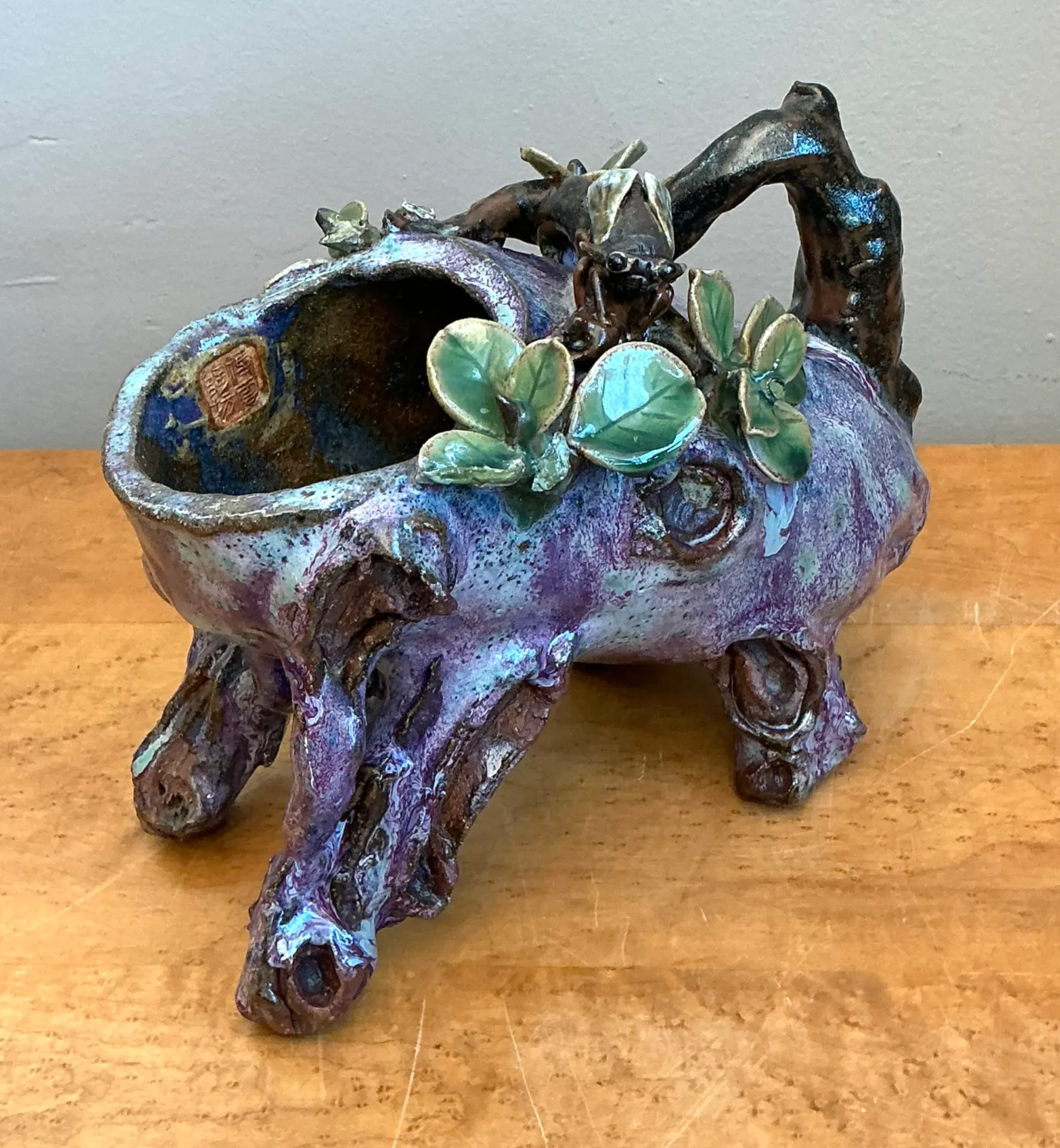 Vintage Sinwah Pottery Faux Bois Cache Pot — additional photo 4