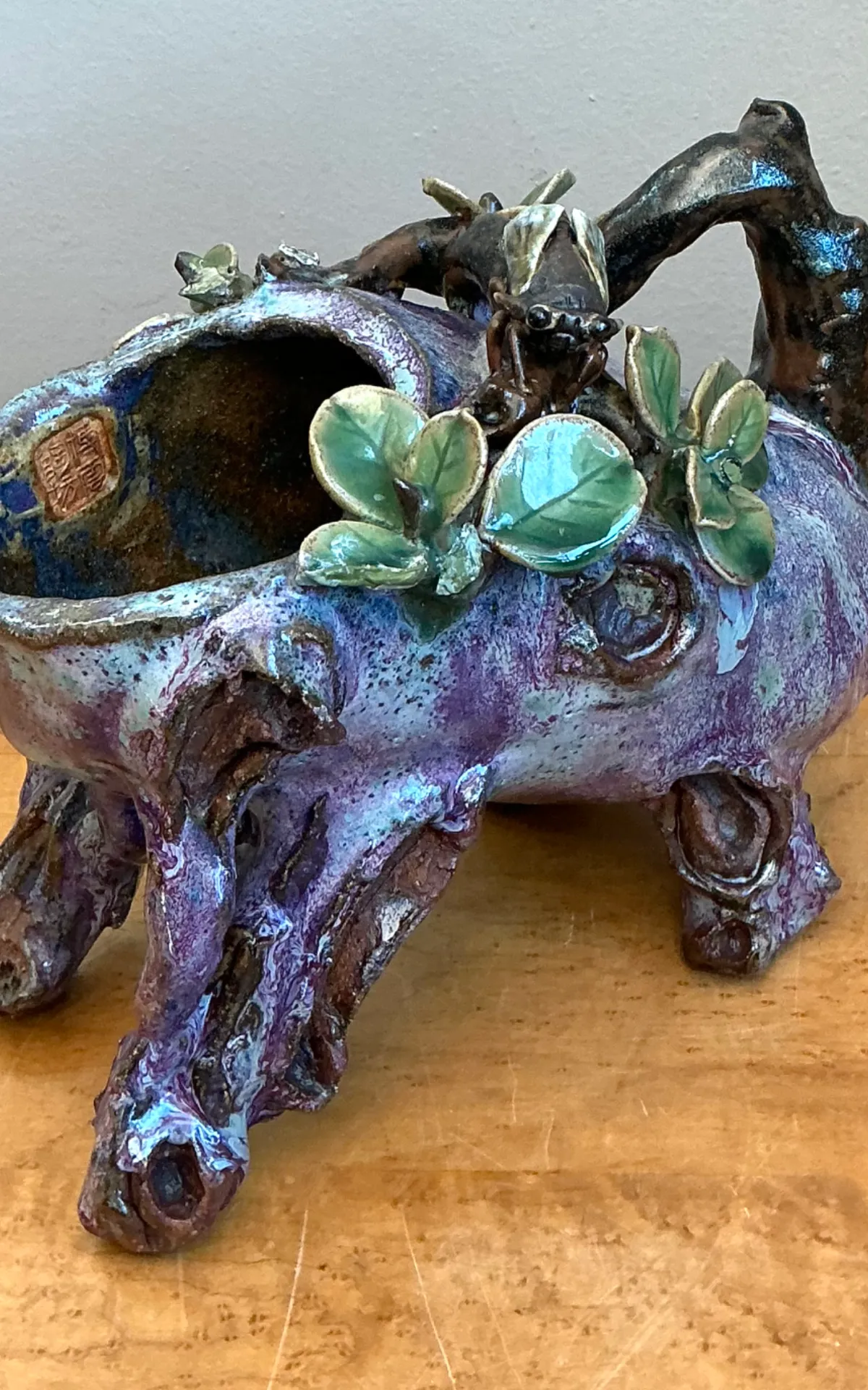 Vintage Sinwah Pottery Faux Bois Cache Pot — additional photo 4