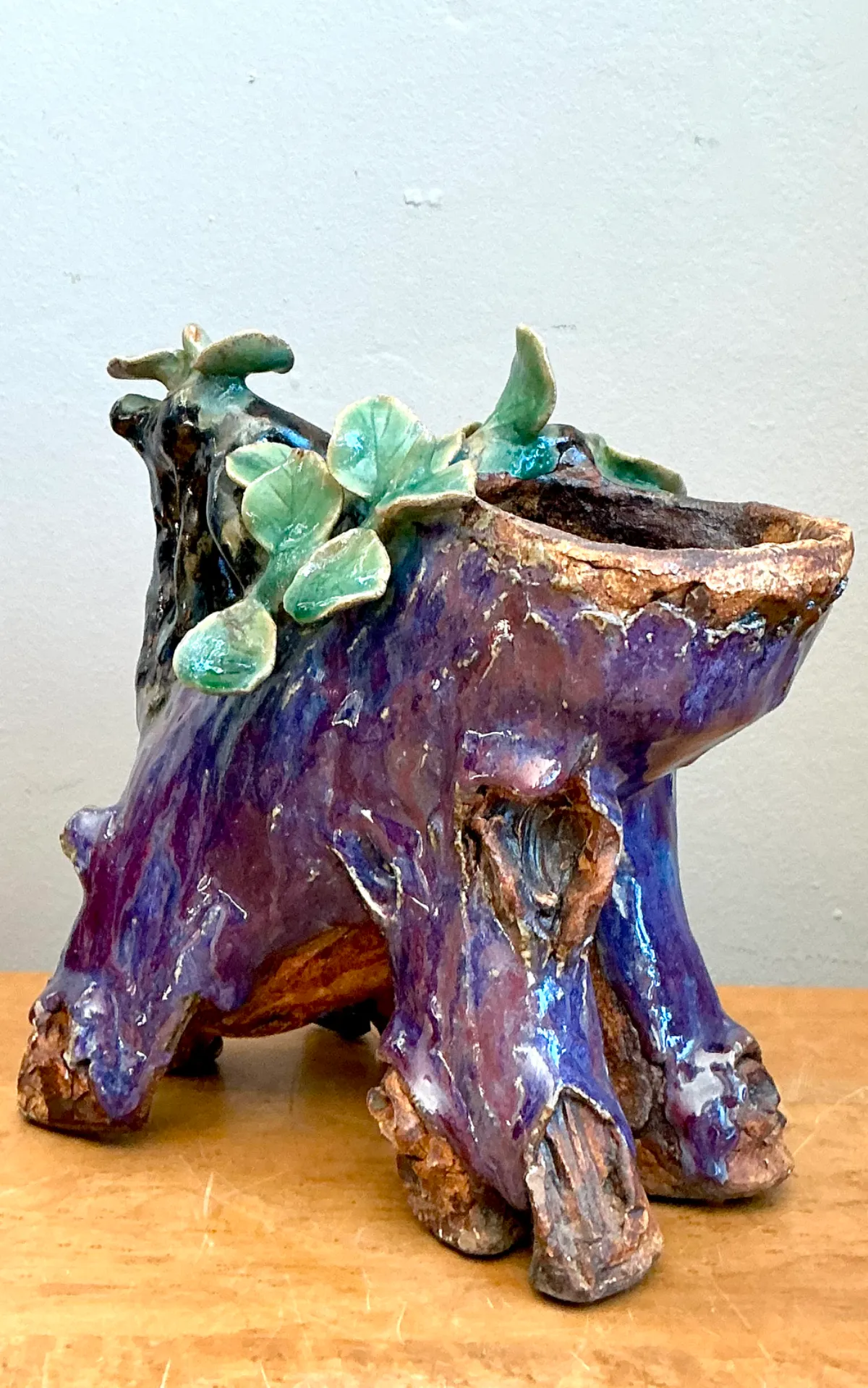 Vintage Shiwan Pottery Faux Bois Cache Pot — additional photo 8