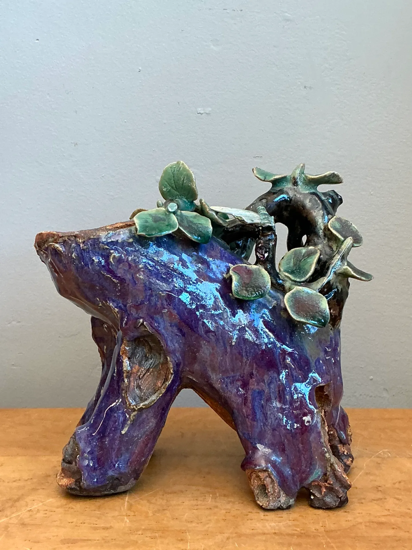 Vintage Shiwan Pottery Faux Bois Cache Pot — additional photo 7