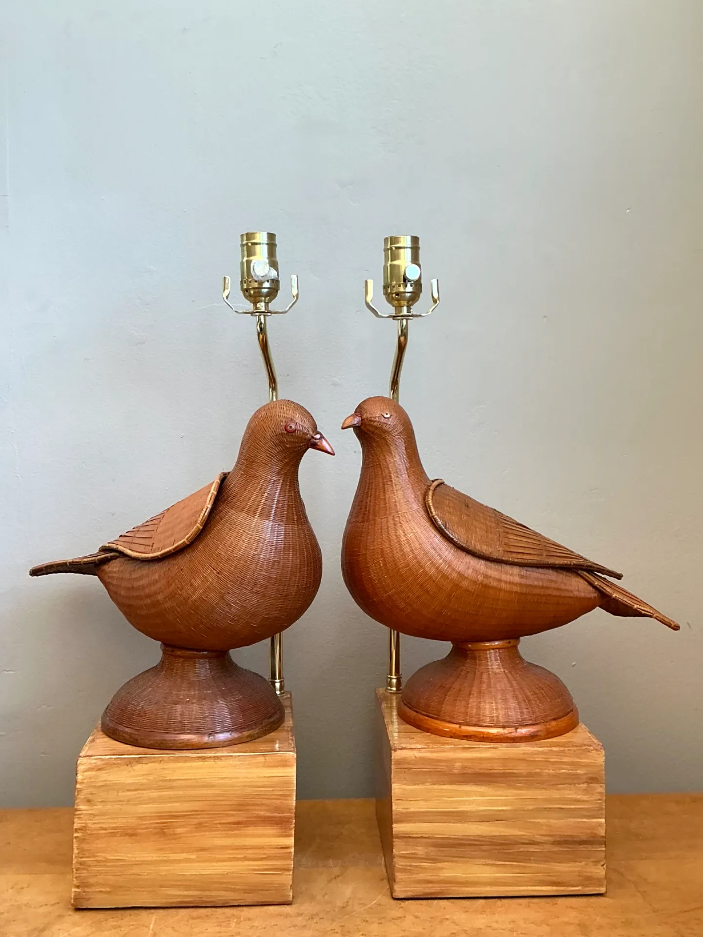 Vintage Shanghai Weave Lovebird Lamps- A Pair — additional photo 2