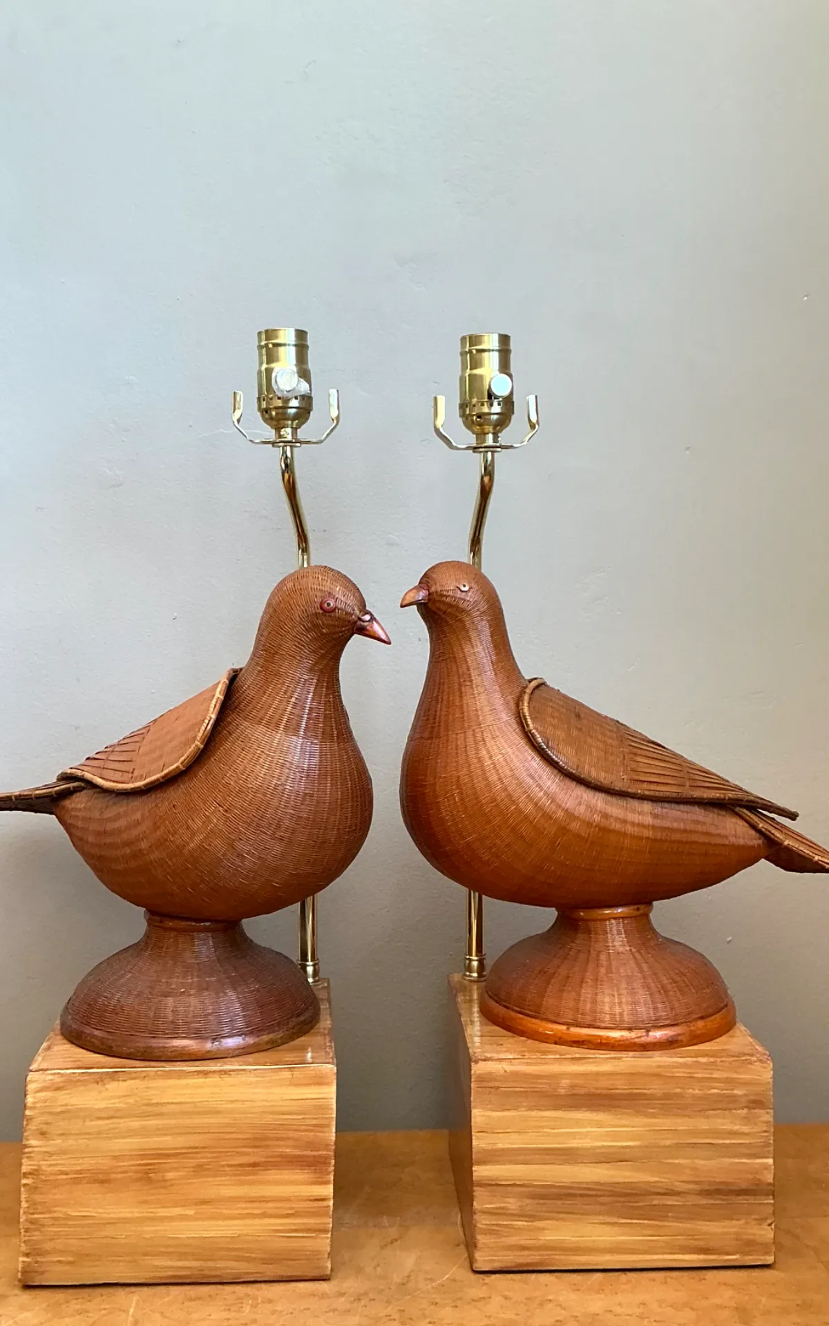 Vintage Shanghai Weave Lovebird Lamps- A Pair — additional photo 2