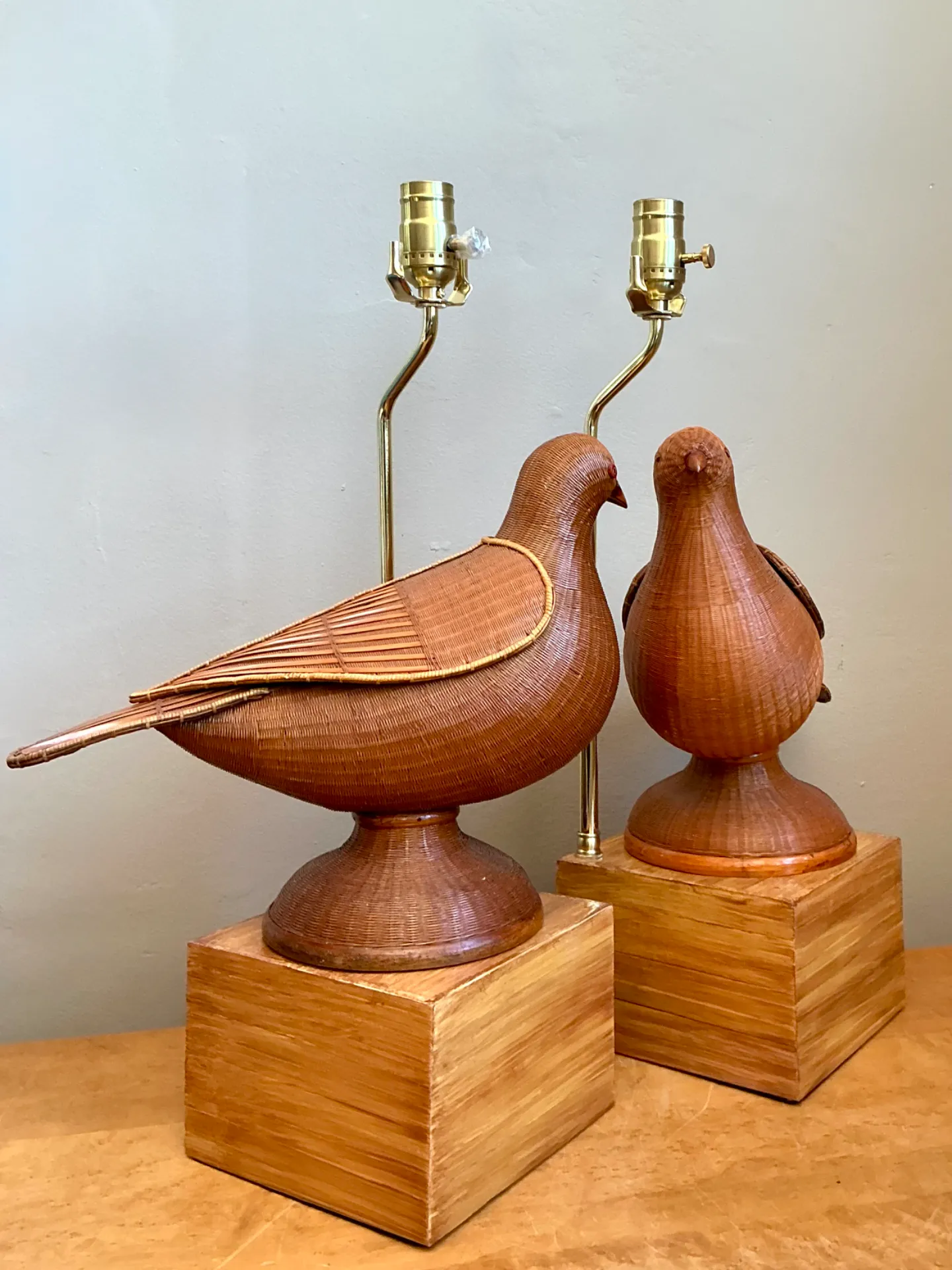 Vintage Shanghai Weave Lovebird Lamps- A Pair — additional photo 1