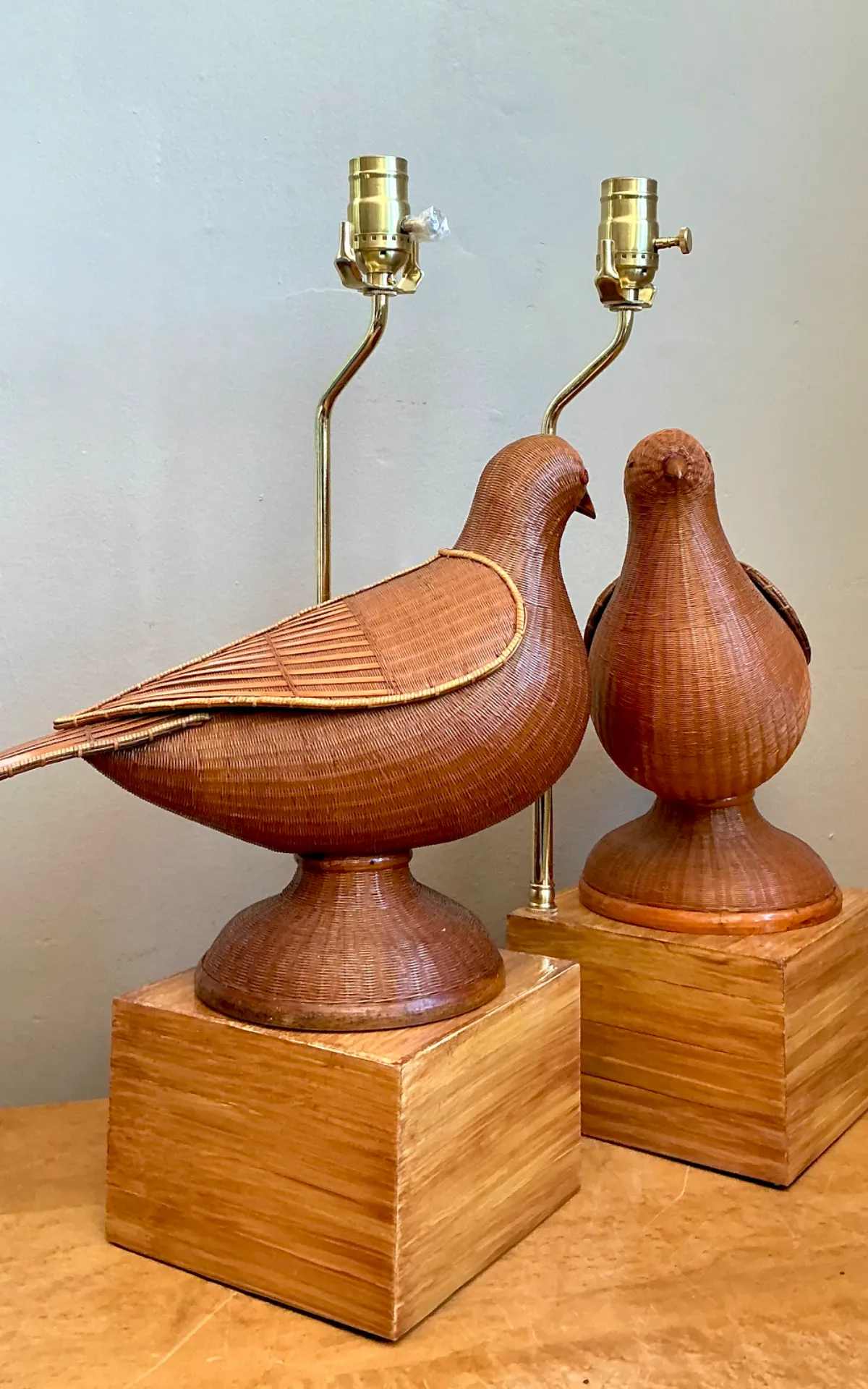 Vintage Shanghai Weave Lovebird Lamps- A Pair — additional photo 5