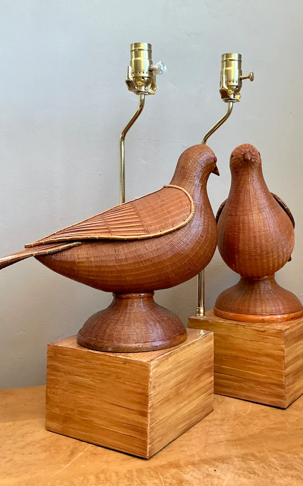 Vintage Shanghai Weave Lovebird Lamps- A Pair — additional photo 6
