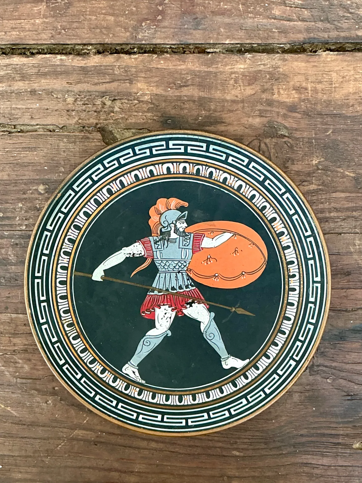 Vintage Painted Metal Plate with Greek Warrior — additional photo 8