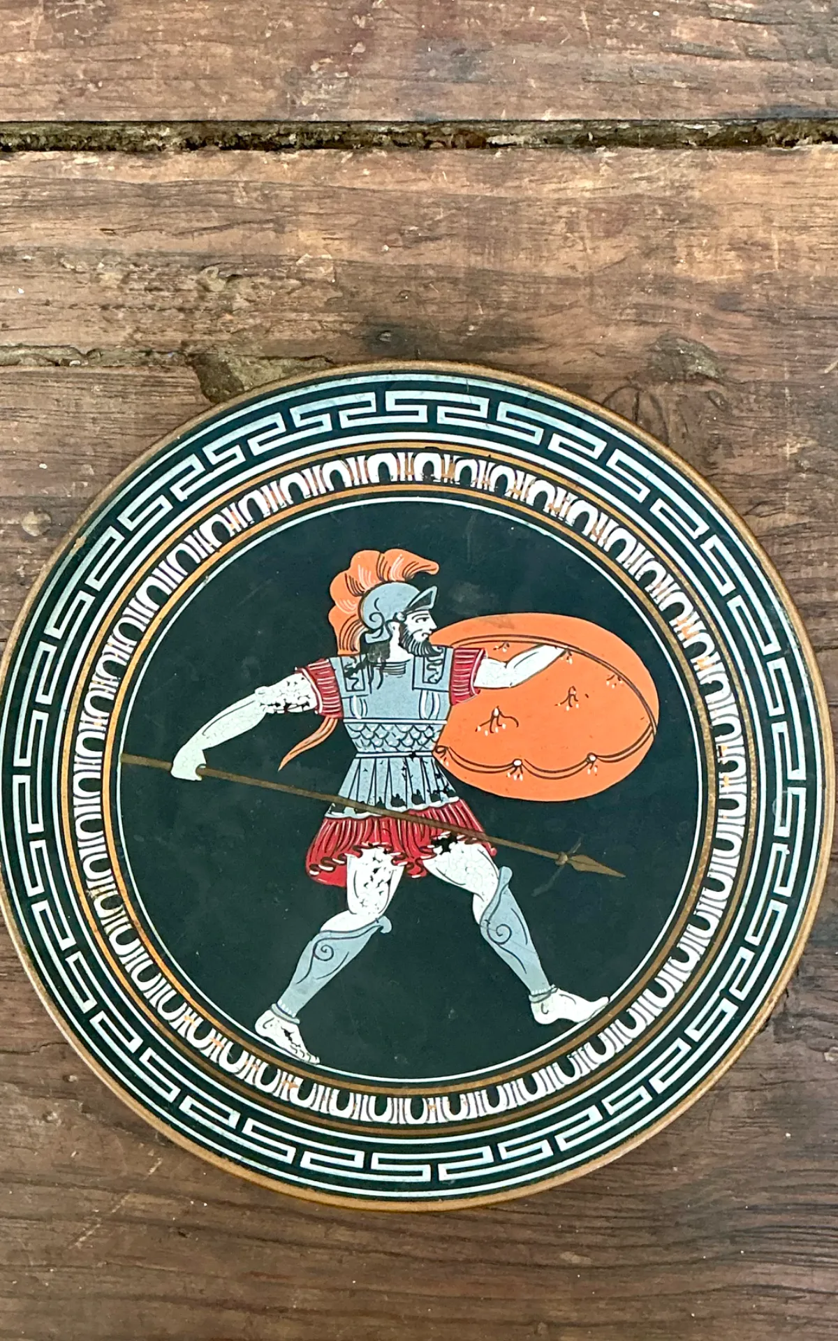 Vintage Painted Metal Plate with Greek Warrior — additional photo 8