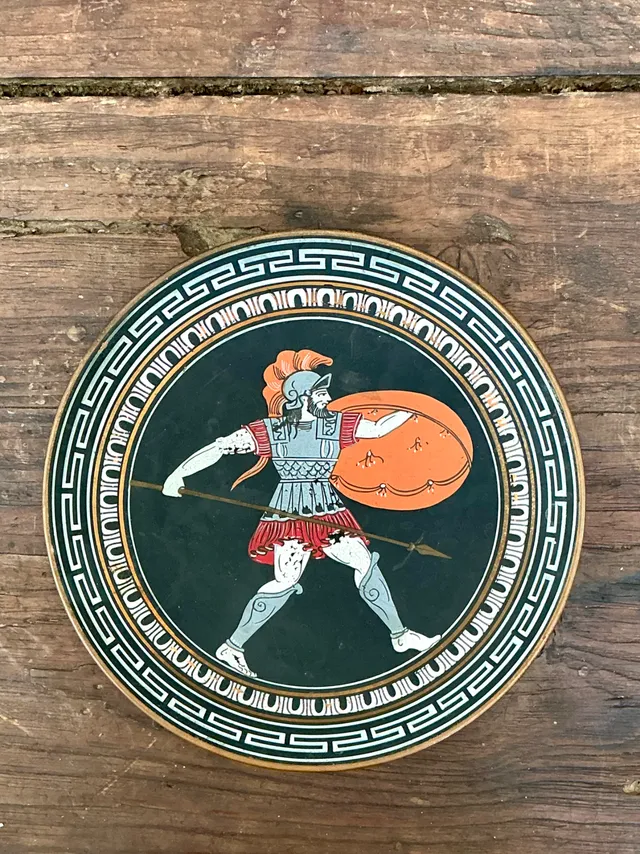 Vintage Painted Metal Plate with Greek Warrior — additional photo 8