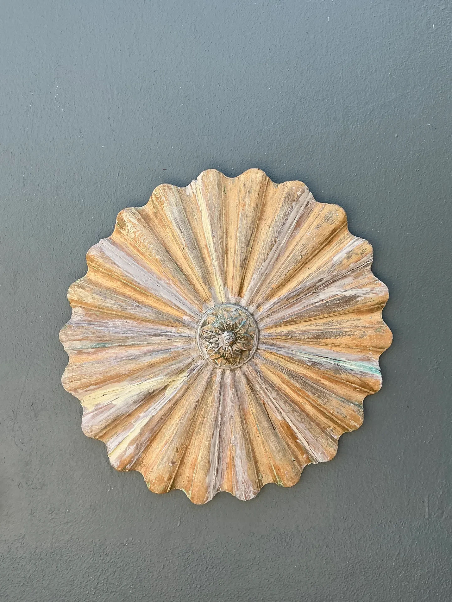 Vintage Carved Wood Sunburst Wall Medallion — additional photo 7