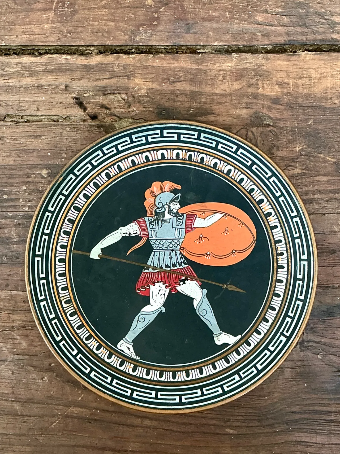 Vintage Painted Metal Plate with Greek Warrior — additional photo 3