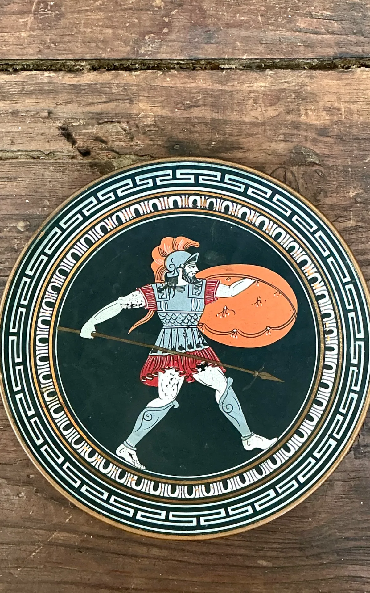 Vintage Painted Metal Plate with Greek Warrior — additional photo 3