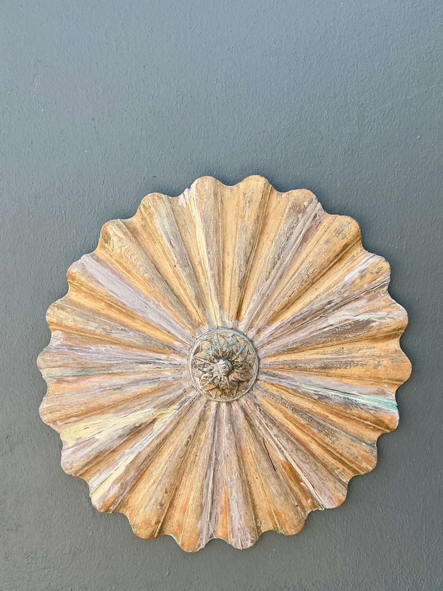Vintage Carved Wood Sunburst Wall Medallion — additional photo 1