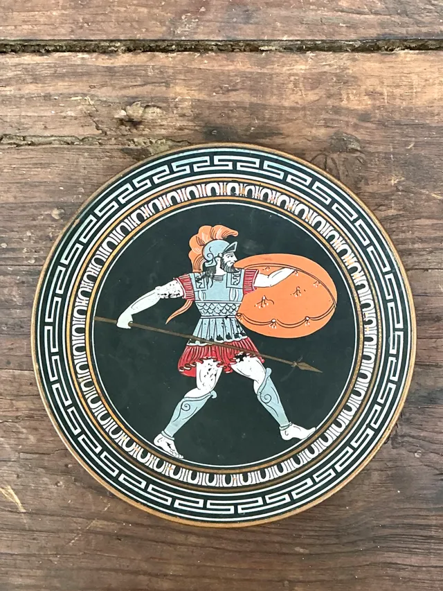 Vintage Painted Metal Plate with Greek Warrior — additional photo 1