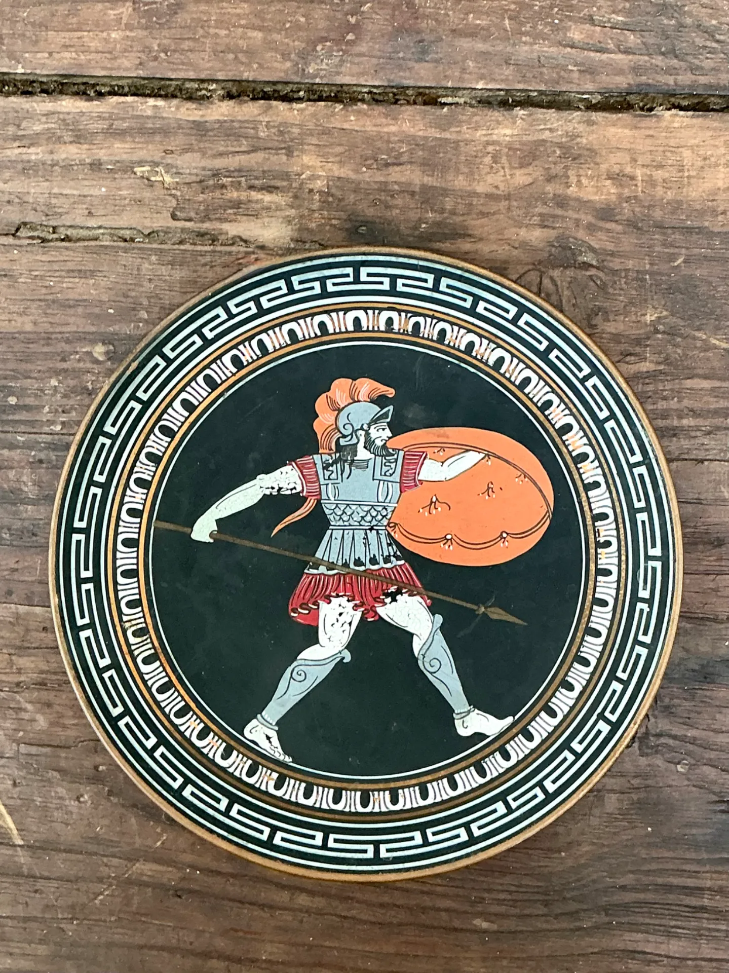 Vintage Painted Metal Plate with Greek Warrior — additional photo 7