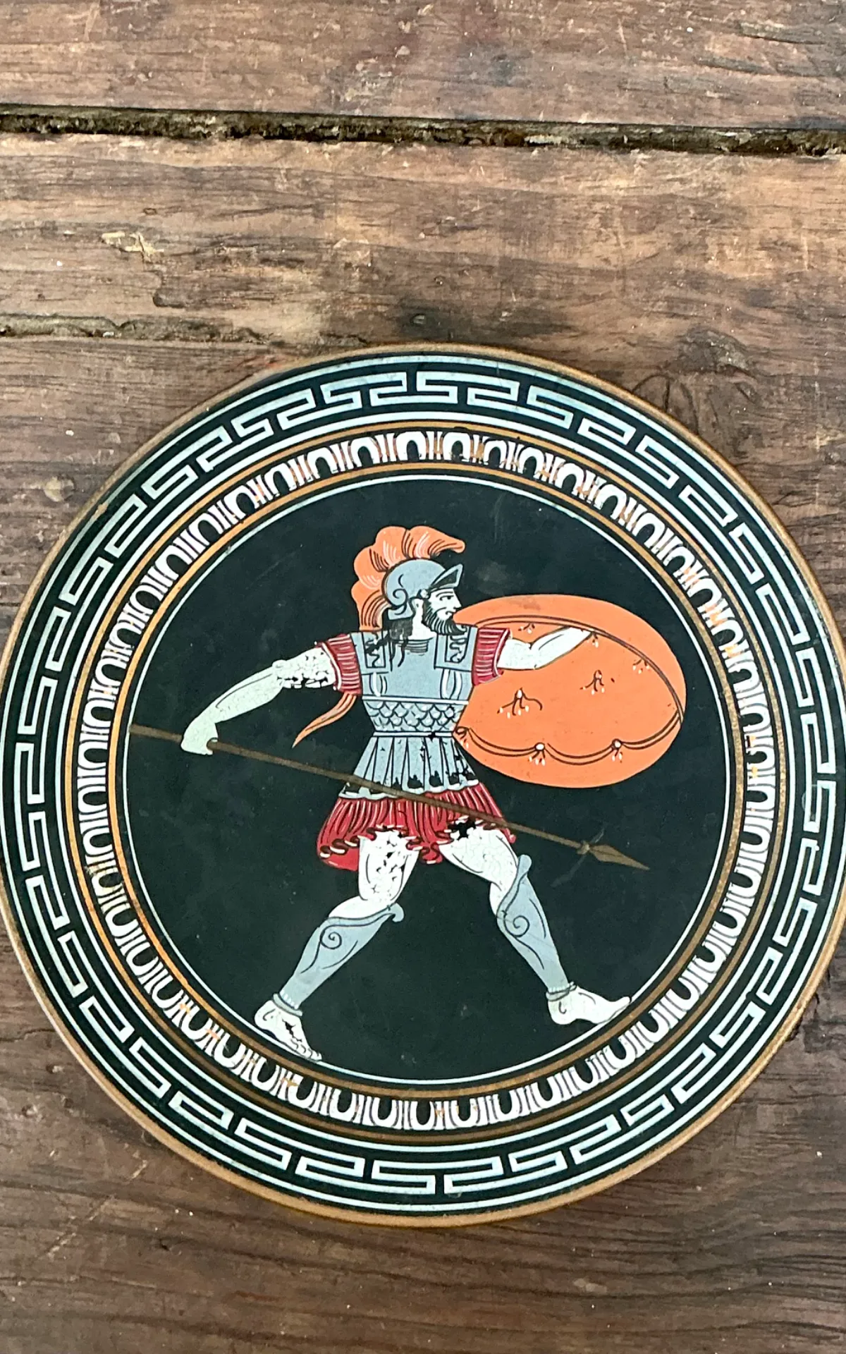 Vintage Painted Metal Plate with Greek Warrior — additional photo 7