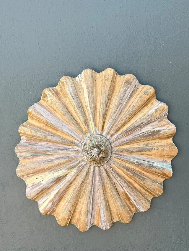 Vintage Carved Wood Sunburst Wall Medallion — additional photo 3