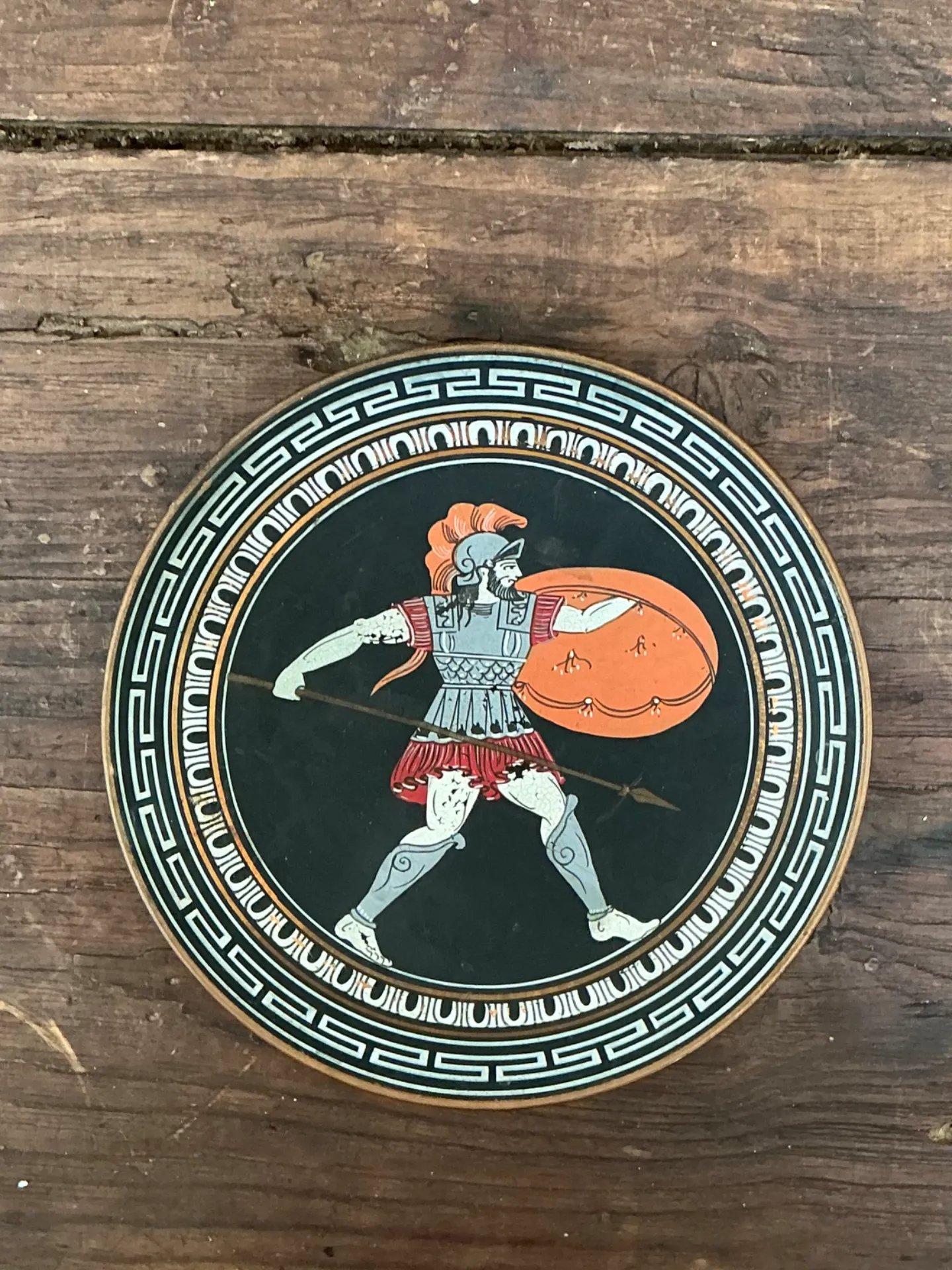 Vintage Painted Metal Plate with Greek Warrior — additional photo 4
