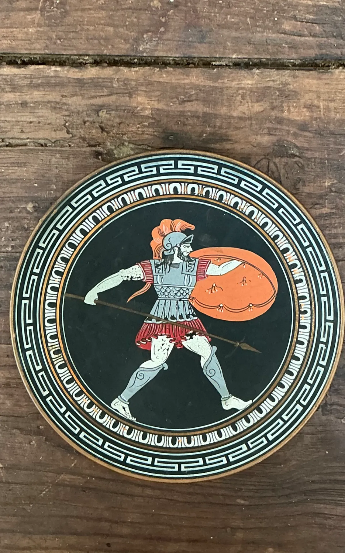 Vintage Painted Metal Plate with Greek Warrior — additional photo 4