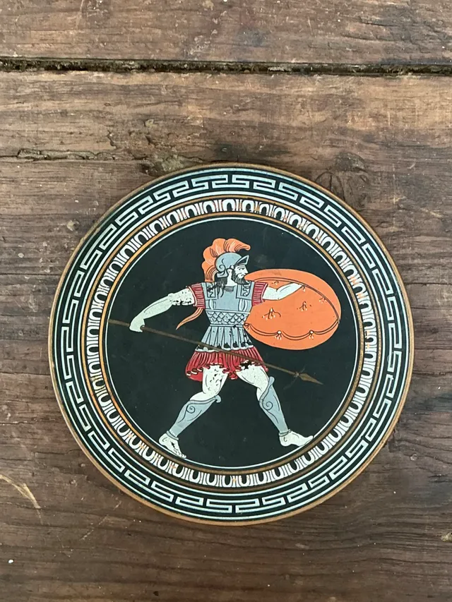 Vintage Painted Metal Plate with Greek Warrior — additional photo 4