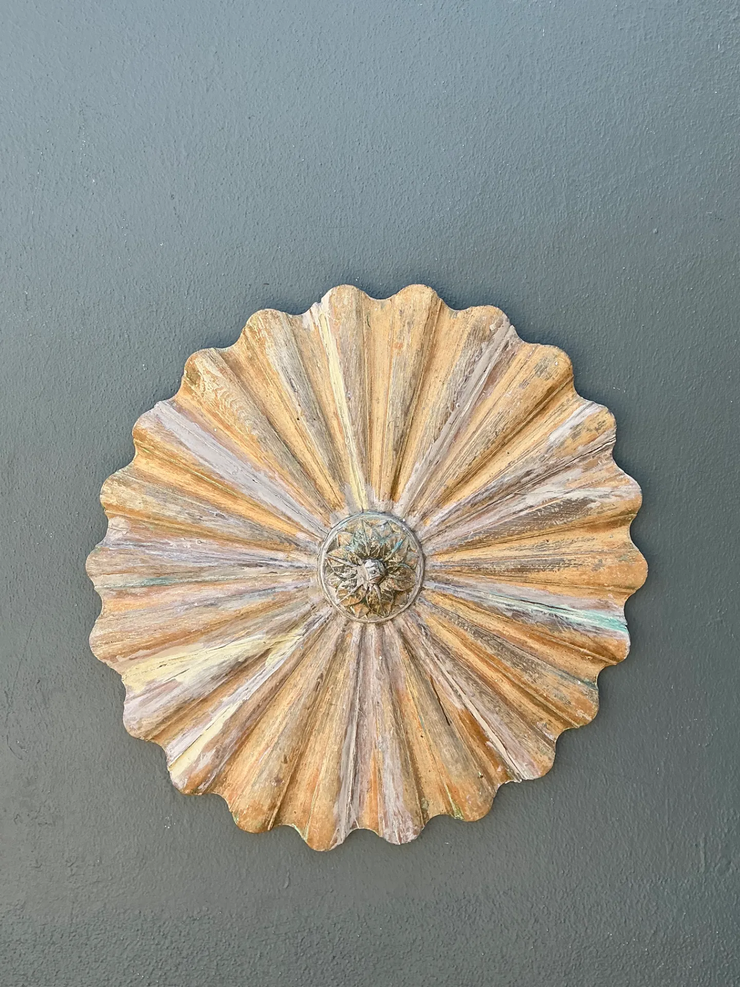 Vintage Carved Wood Sunburst Wall Medallion — additional photo 6