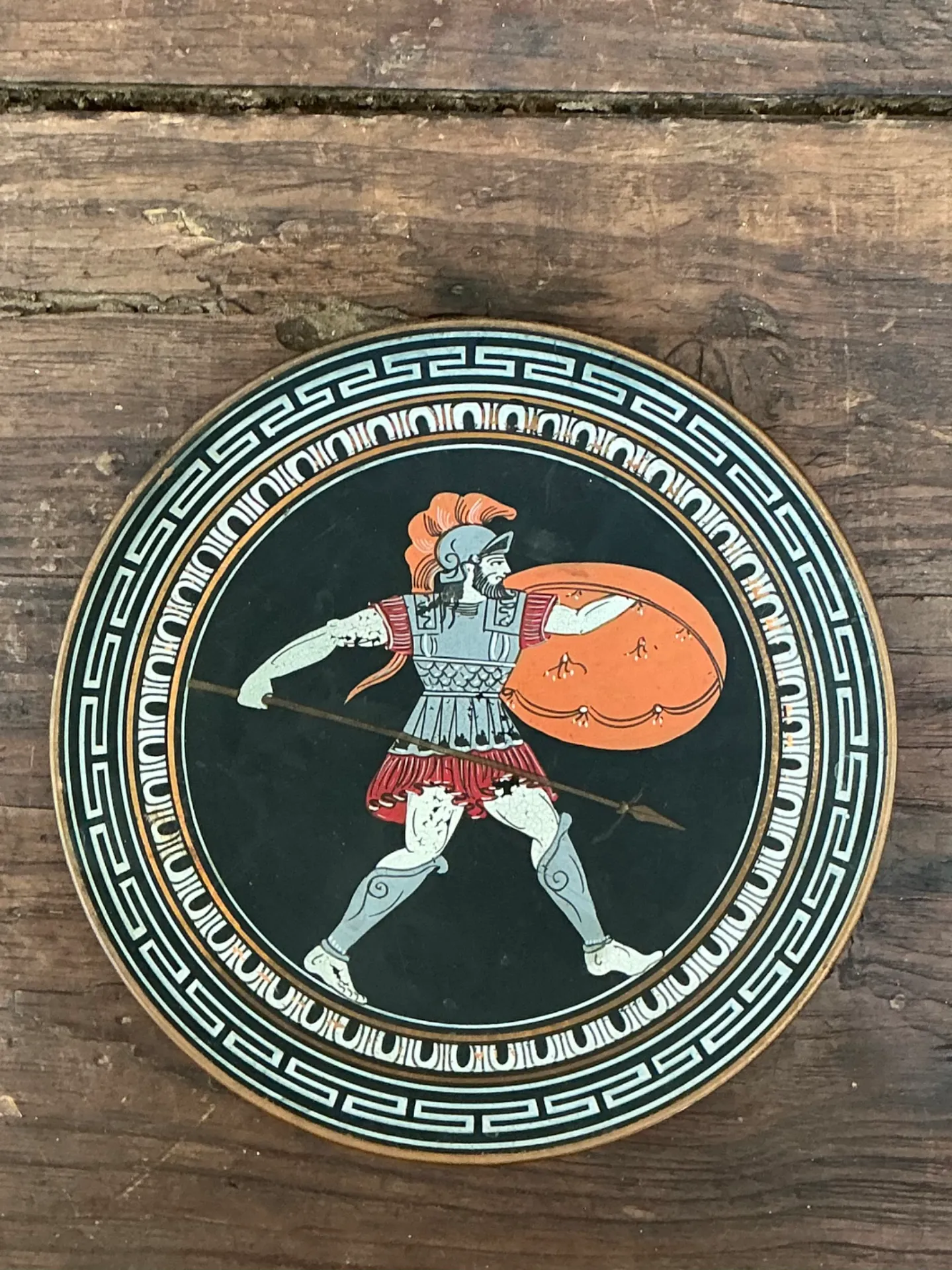 Vintage Painted Metal Plate with Greek Warrior — additional photo 2