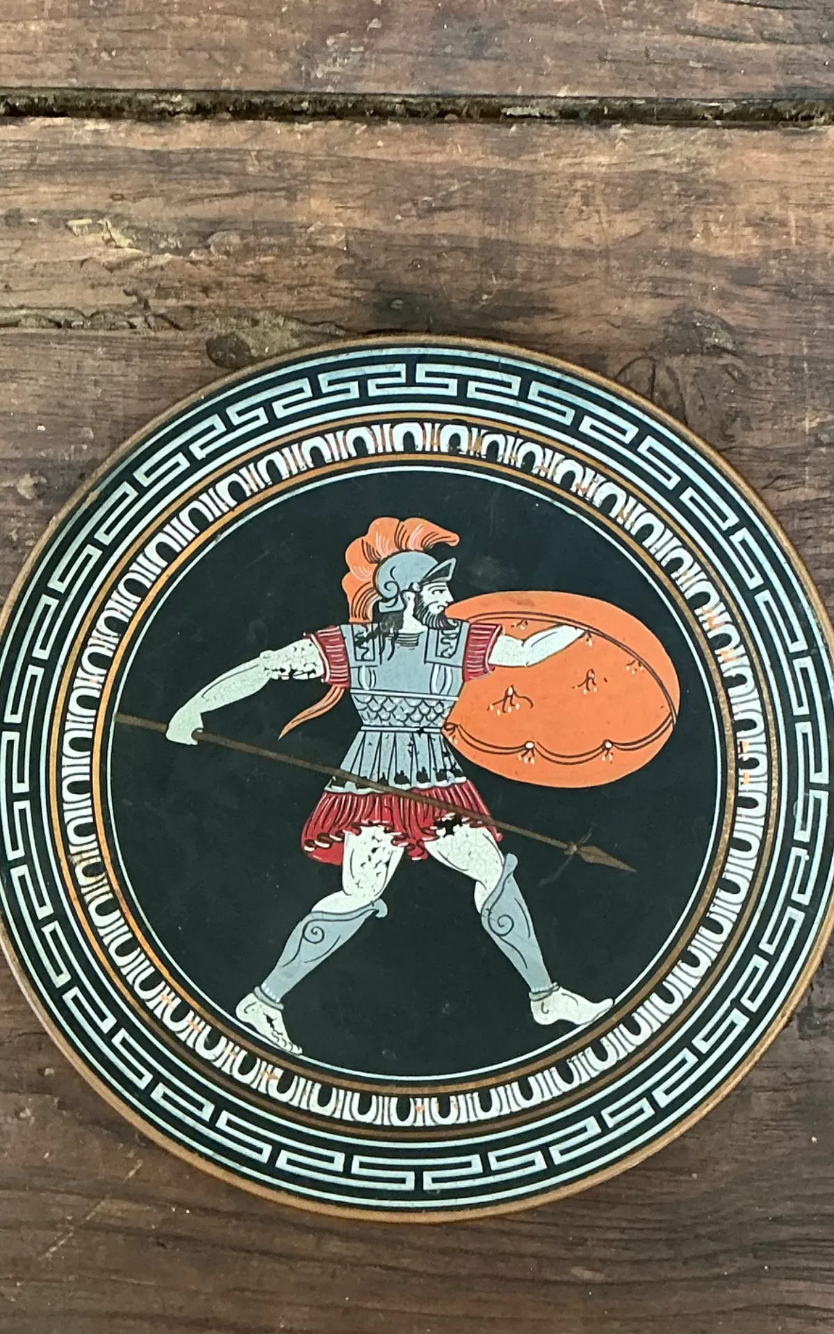 Vintage Painted Metal Plate with Greek Warrior — additional photo 2