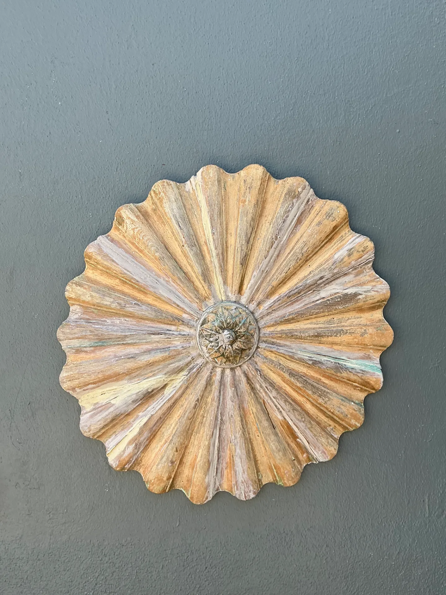 Vintage Carved Wood Sunburst Wall Medallion — additional photo 4