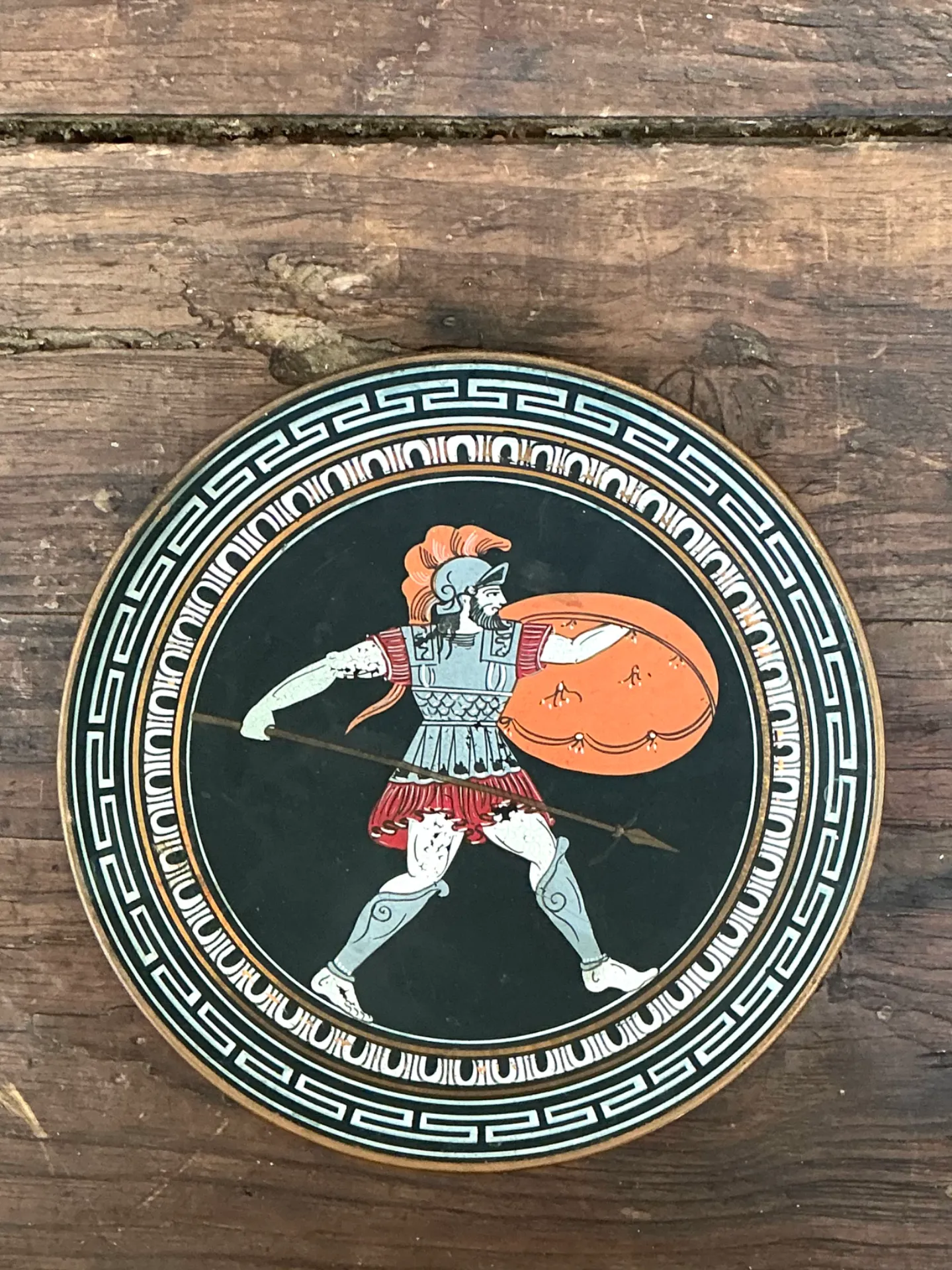 Vintage Painted Metal Plate with Greek Warrior — additional photo 6