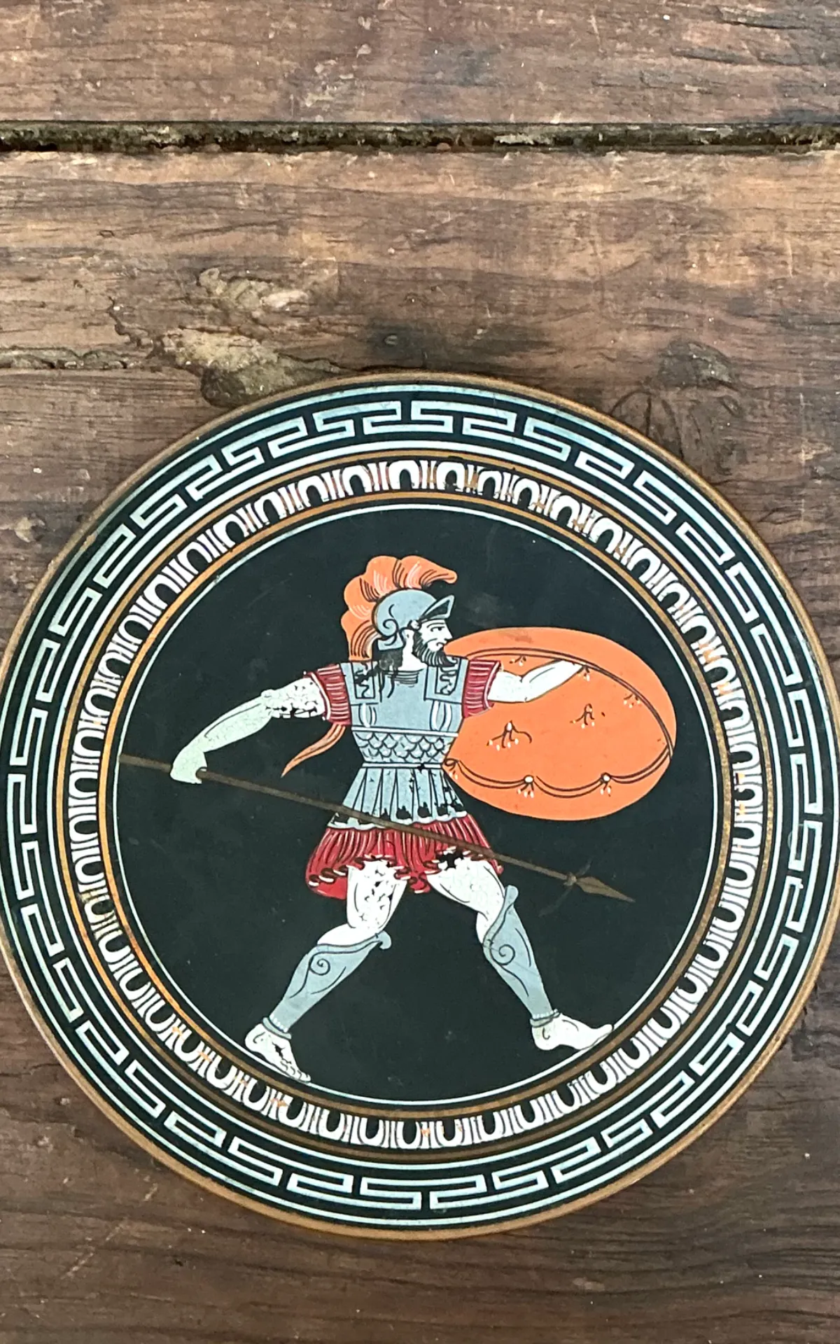 Vintage Painted Metal Plate with Greek Warrior — additional photo 6
