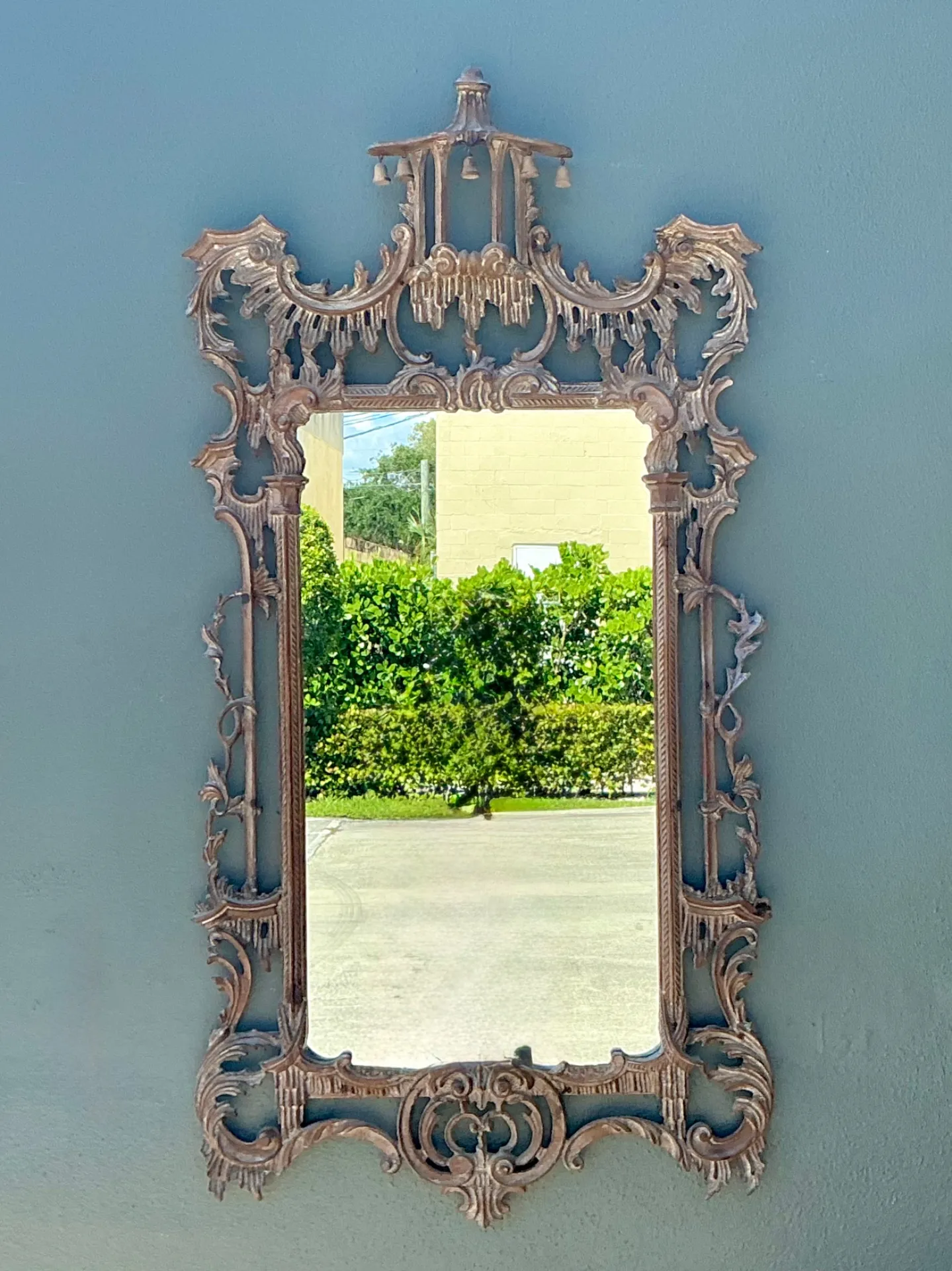 Vintage Carved Wood Pagoda Mirror — additional photo 2