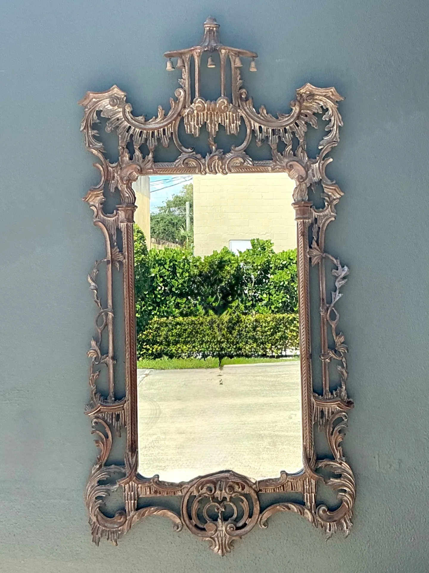 Vintage Carved Wood Pagoda Mirror — additional photo 4