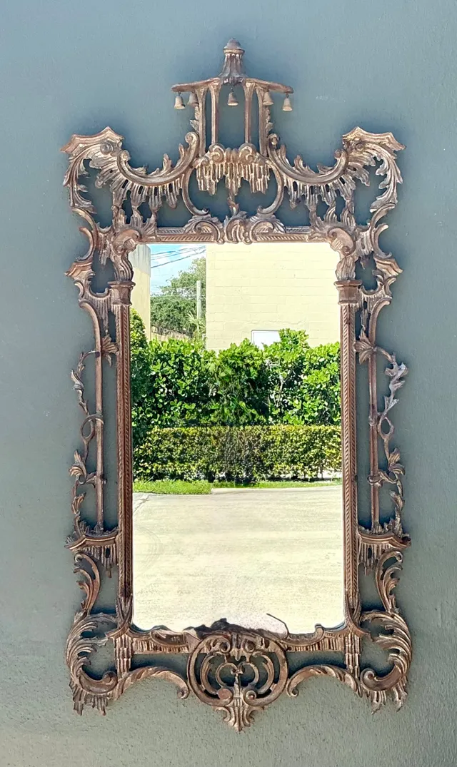 Vintage Carved Wood Pagoda Mirror — additional photo 6