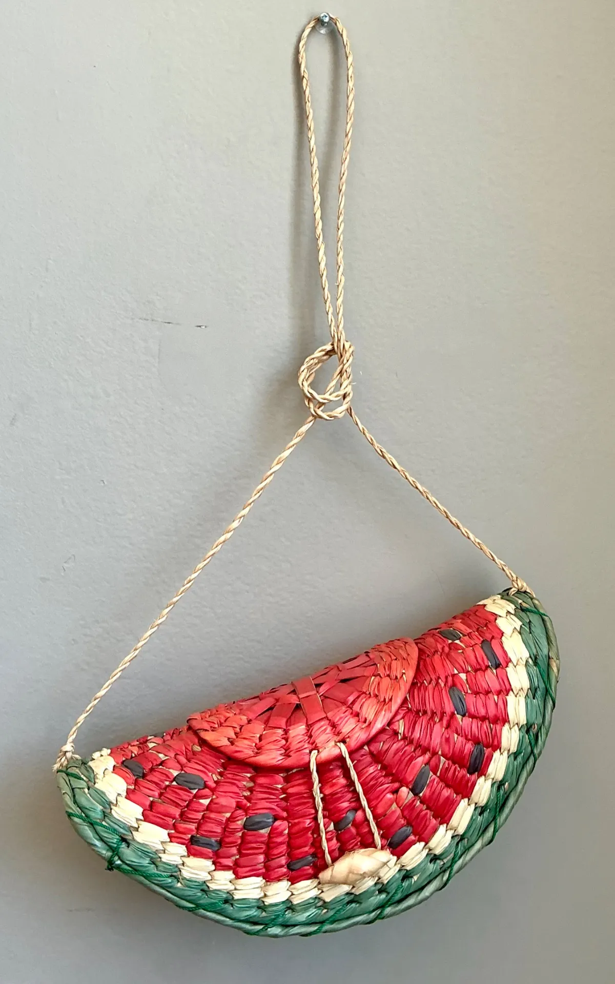 Vintage Woven Rattan Watermelon Bag - Close-up view