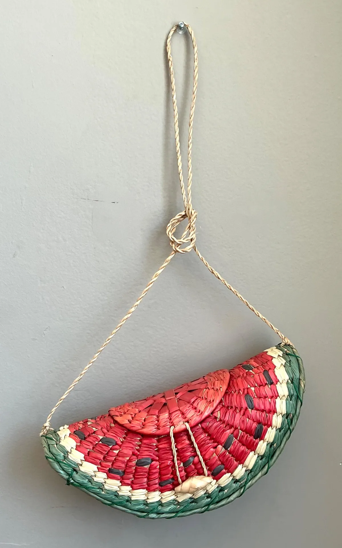Vintage Woven Rattan Watermelon Bag - Side view