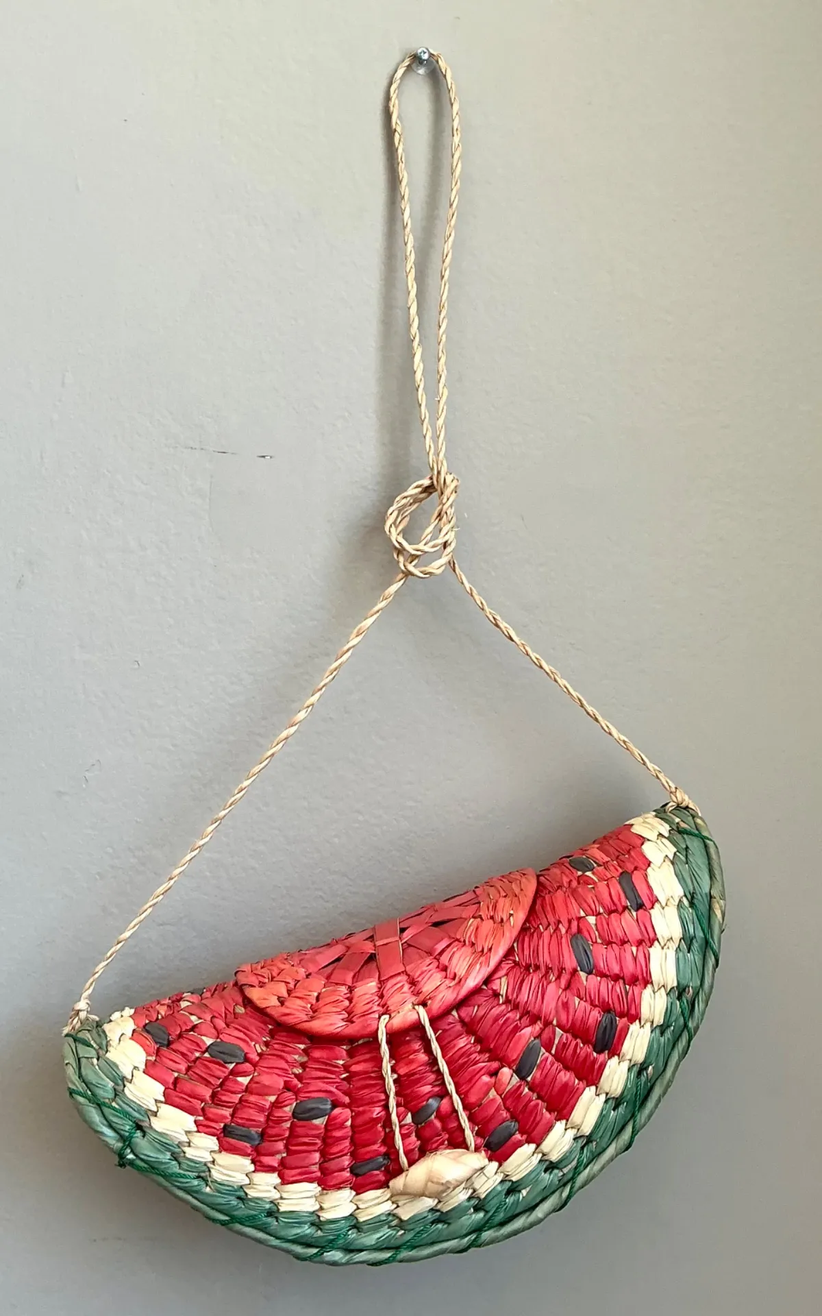 Vintage Woven Rattan Watermelon Bag - Top view