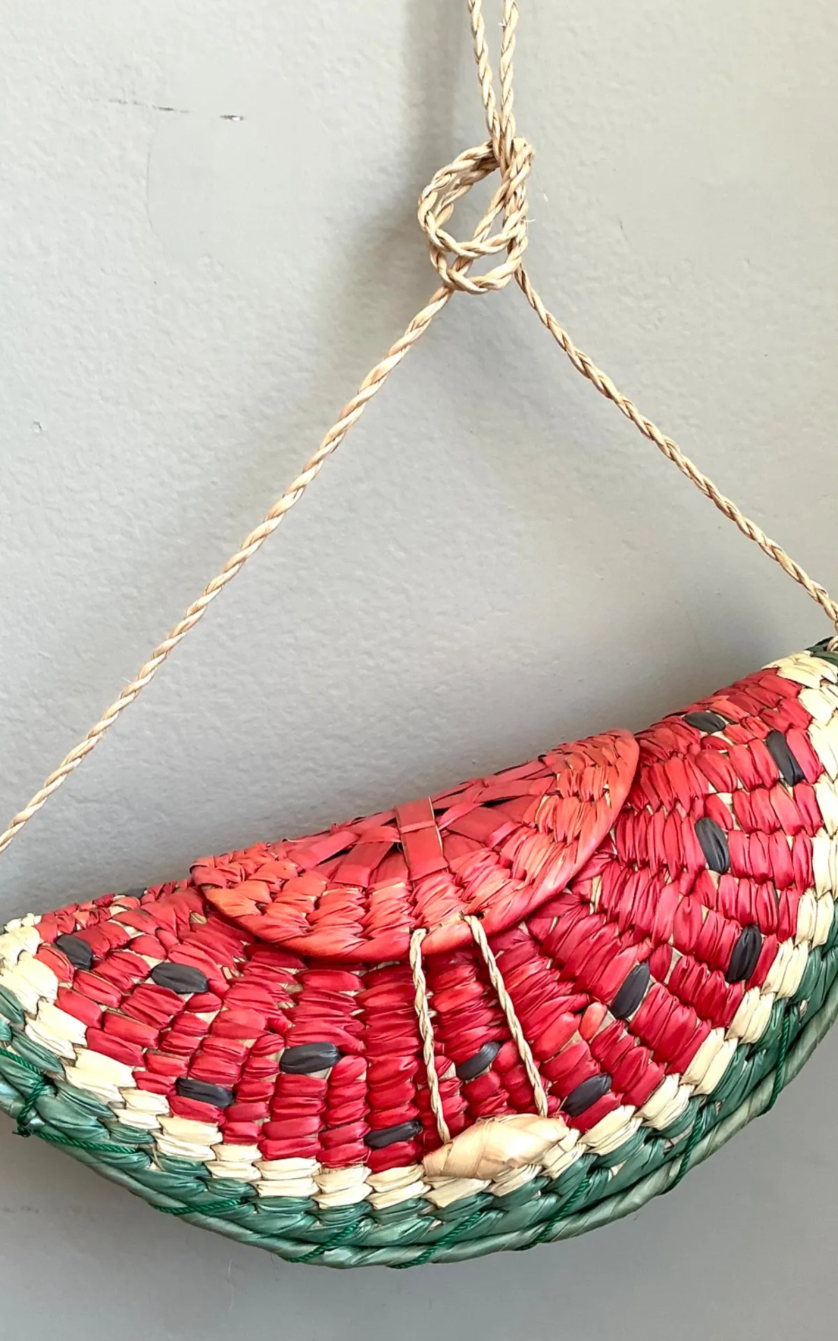 Vintage Woven Rattan Watermelon Bag - Angle view