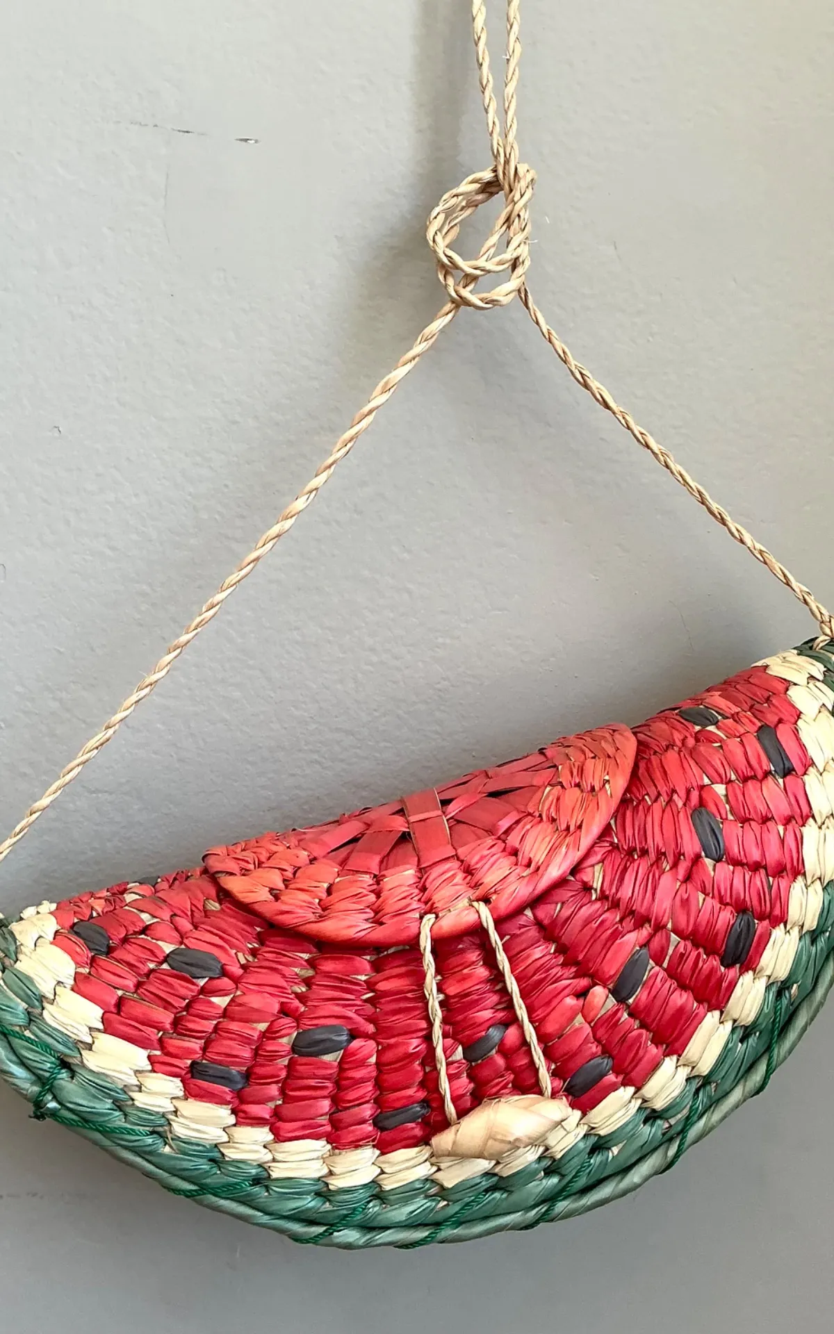 Vintage Woven Rattan Watermelon Bag - Interior view