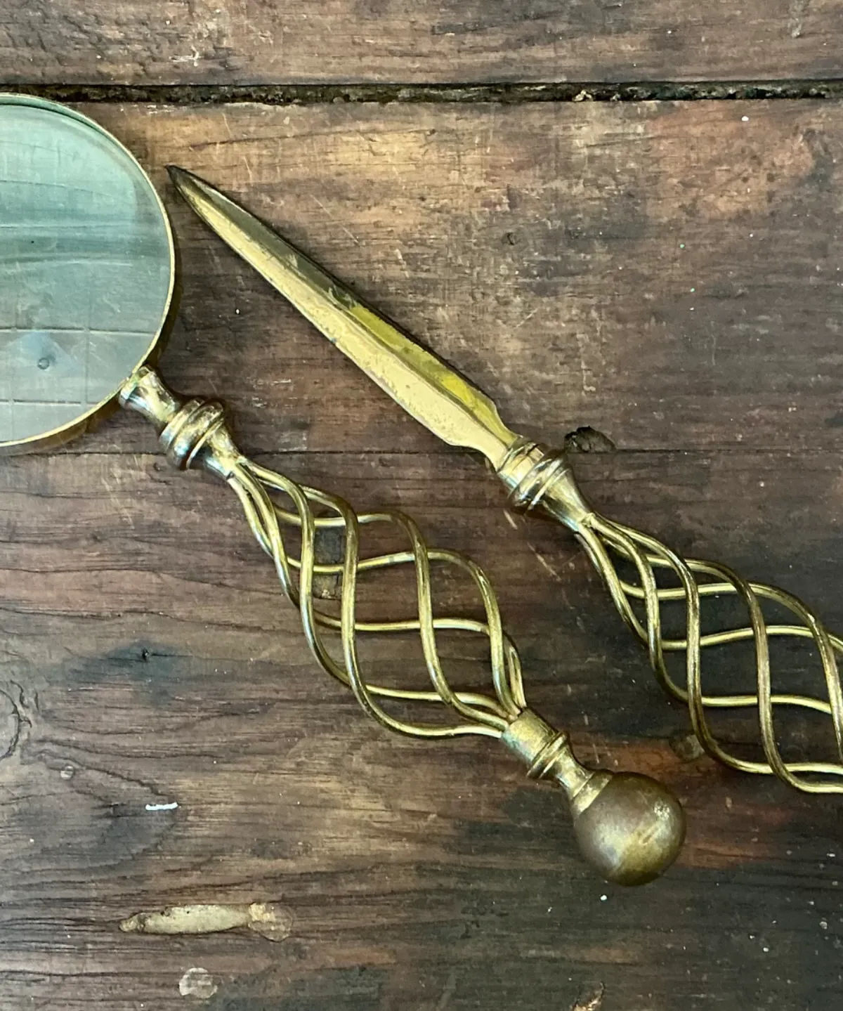 Vintage Brass Magnifying Glass and Letter Opener