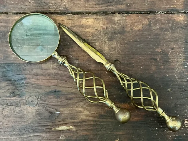 Vintage Brass Magnifying Glass and Letter Opener — additional photo 1