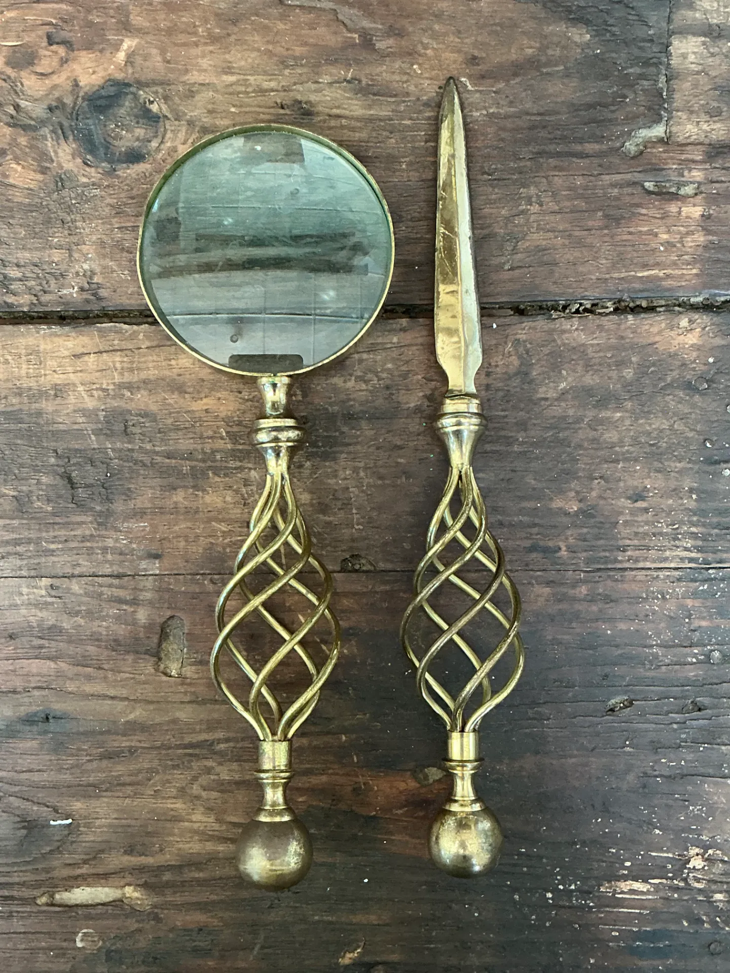 Vintage Brass Magnifying Glass and Letter Opener — additional photo 2