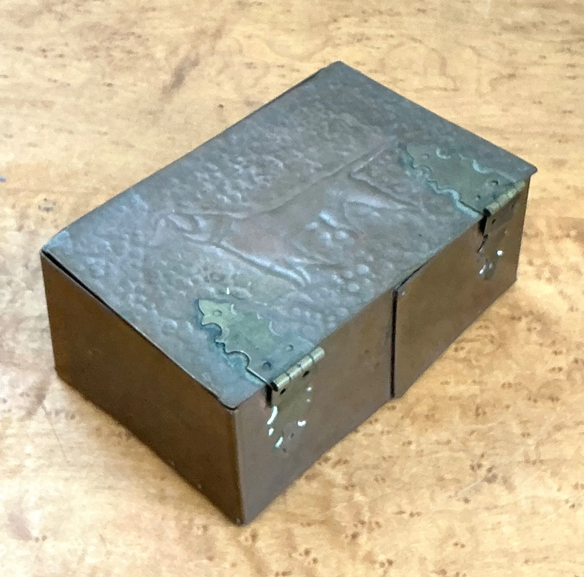 Vintage Handmade Hammered Metal and Wood Box — additional photo 2