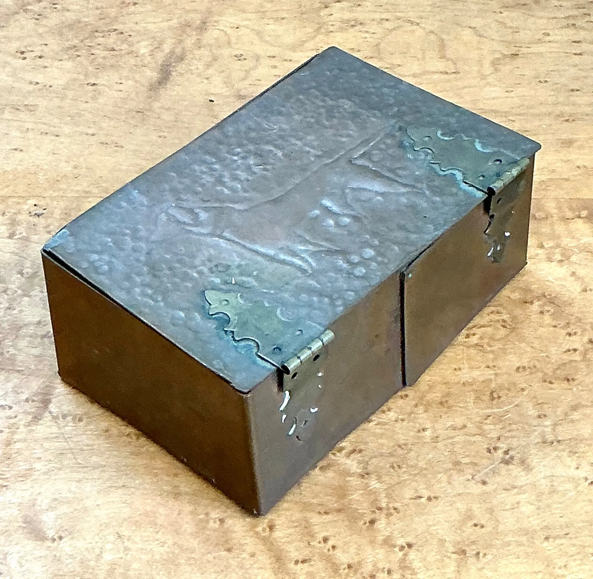 Vintage Handmade Hammered Metal and Wood Box — additional photo 6
