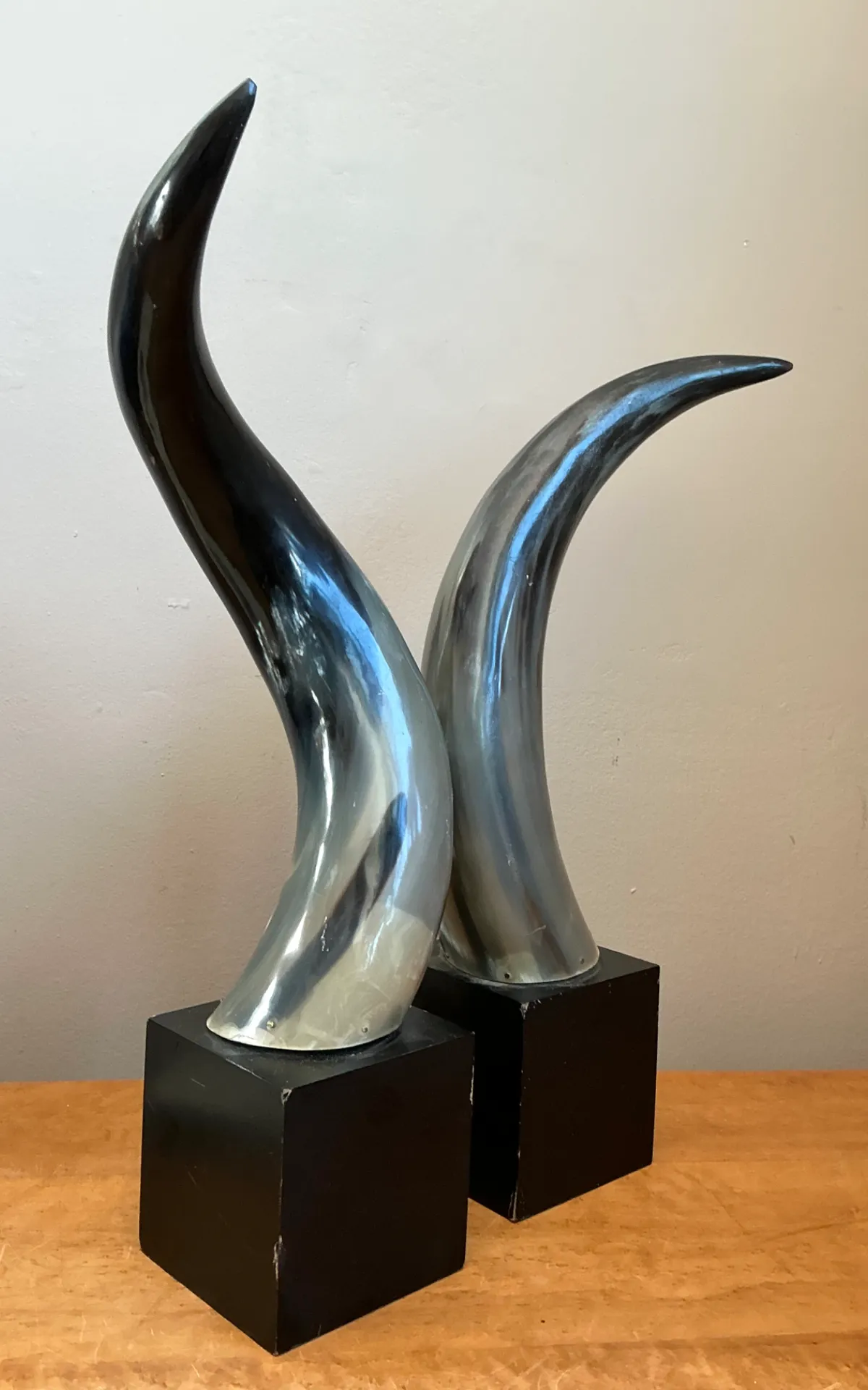 Vintage Decorative Horns On Wood Plinths — additional photo 3
