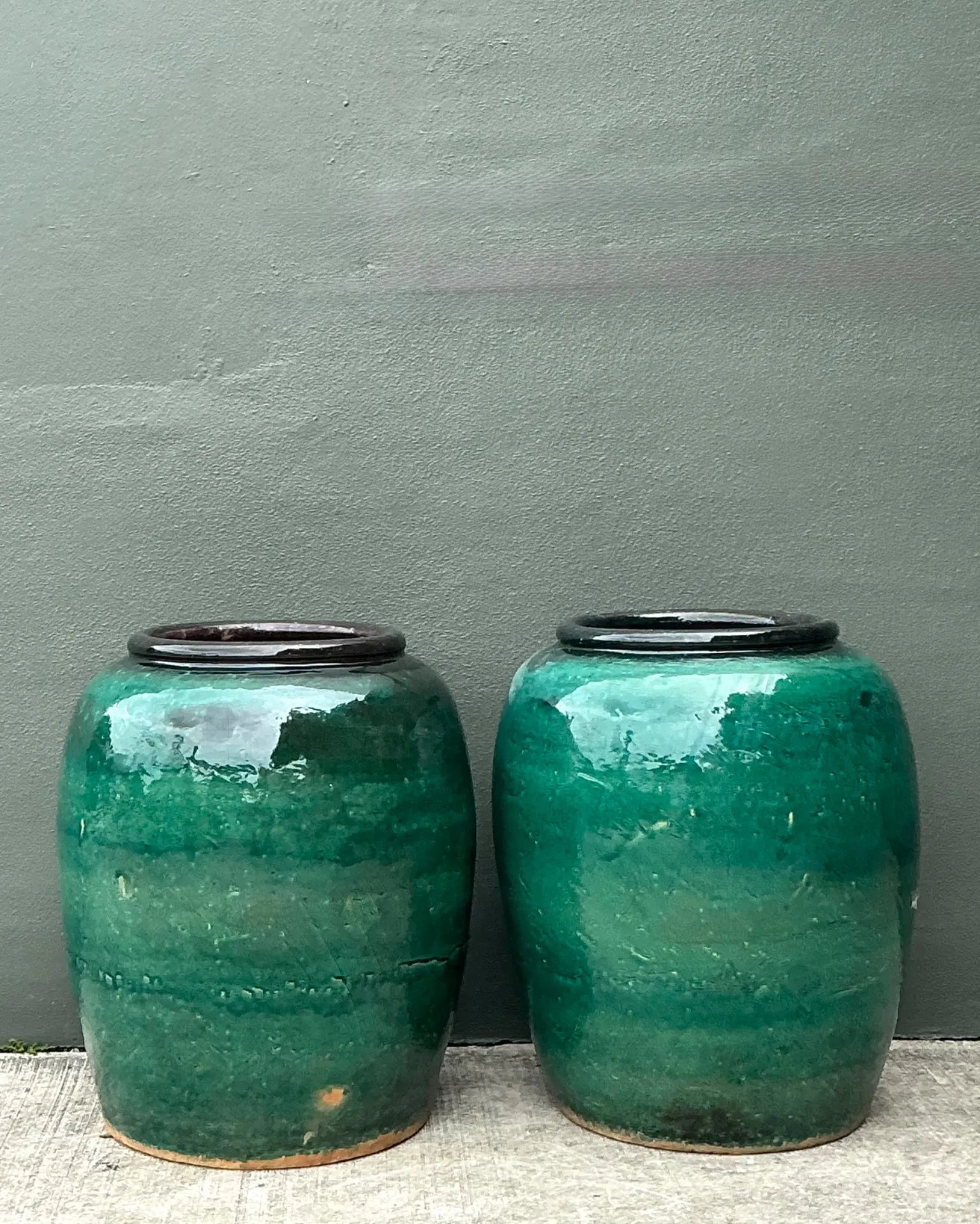 Vintage Green Glazed Earthenware Vessels - A Pair — additional photo 4
