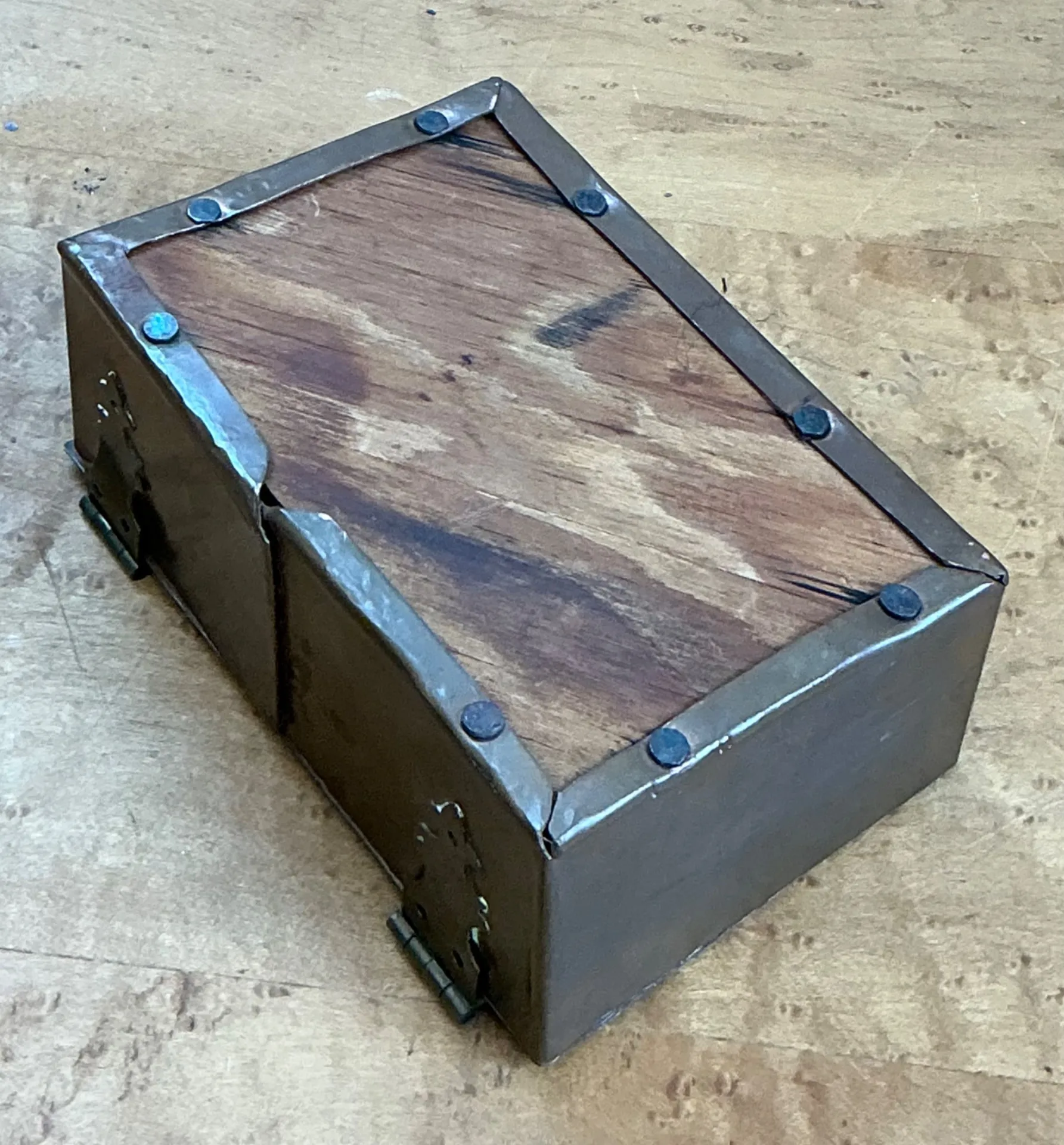 Vintage Handmade Hammered Metal and Wood Box — additional photo 1
