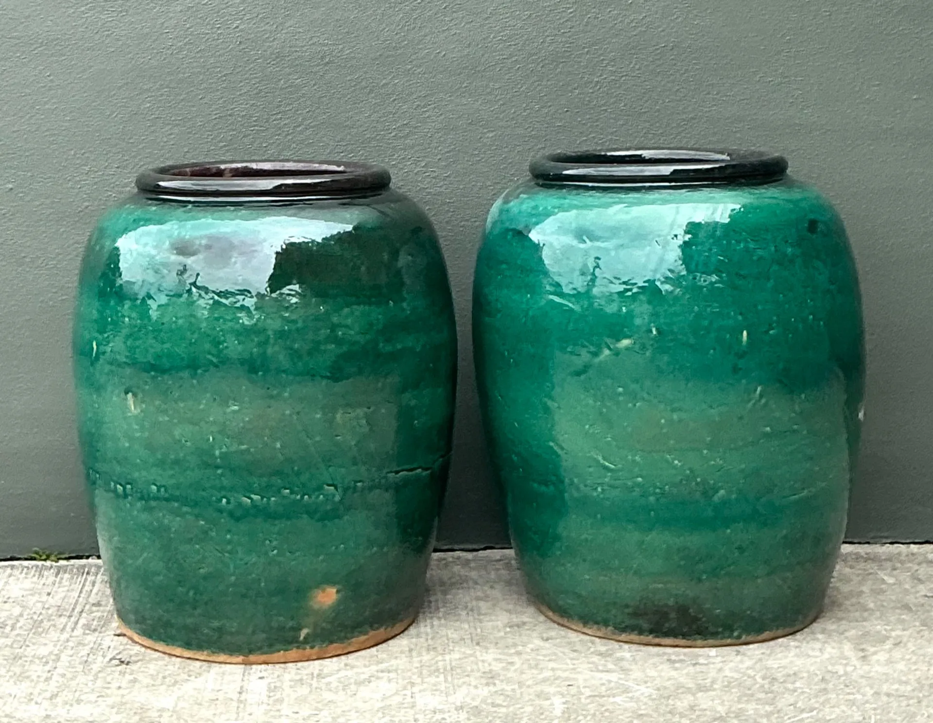 Vintage Green Glazed Earthenware Vessels - A Pair — additional photo 5