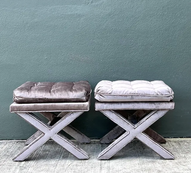 Vintage Tufted Velvet X Benches - A Pair — additional photo 2