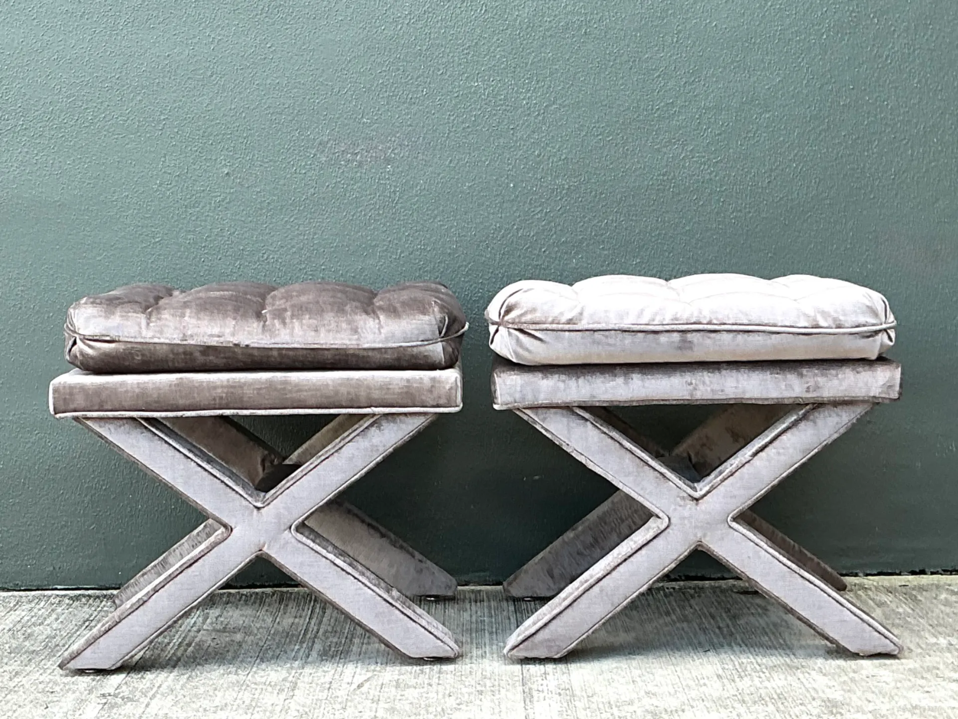 Vintage Tufted Velvet X Benches - A Pair — additional photo 8